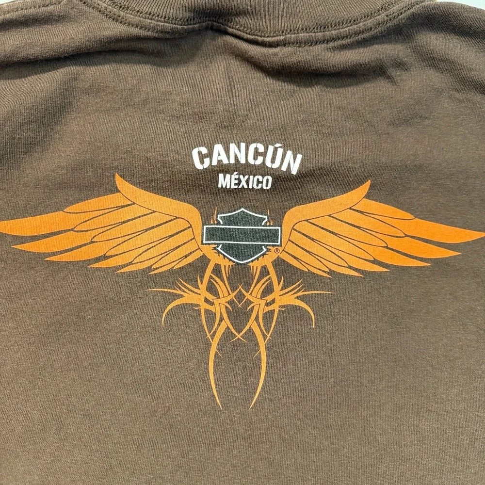 Harley Davidson Vintage Brown Graphic T‎ Shirt Men XL Cotton Cancun Mexico